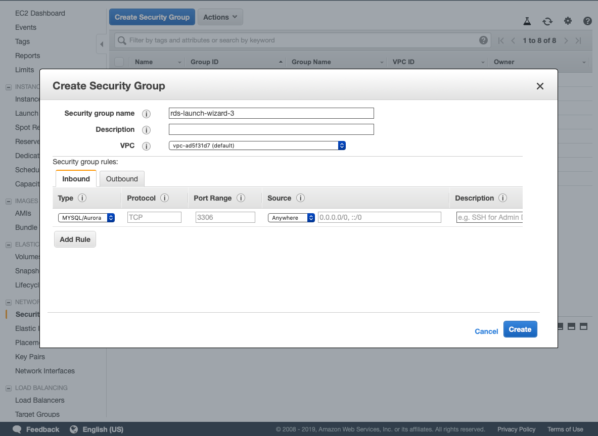 rds mysql show databases